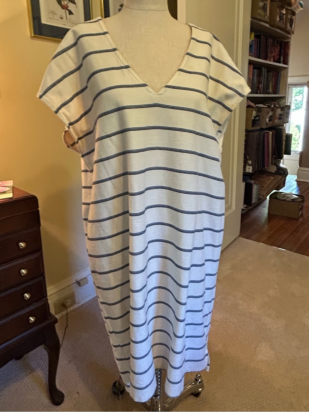 Madewell, cotton, blue and white striped, capped sleeve dress. XL.